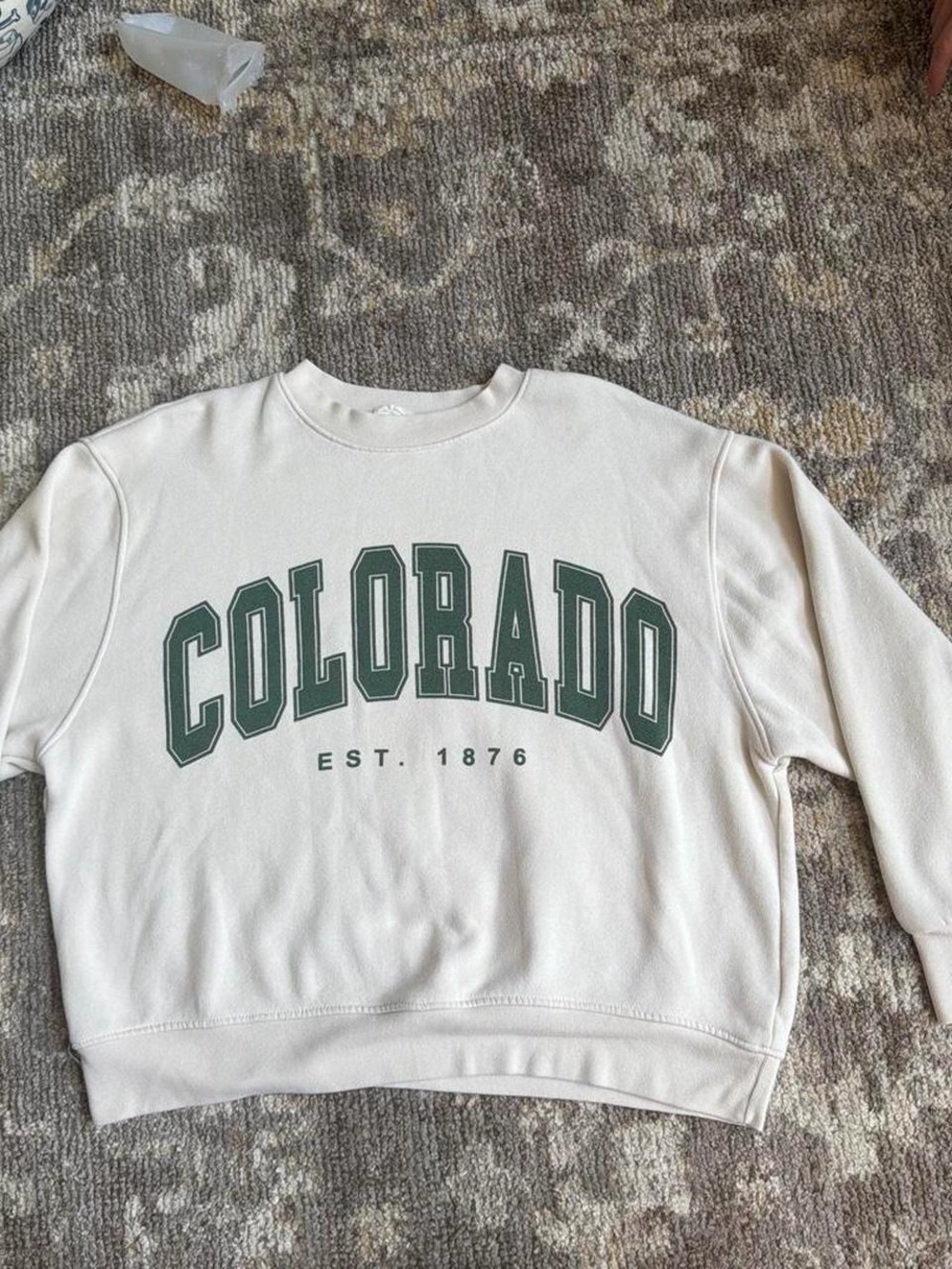 Altar'd State Cream Crewneck with Green Colorado Lettering